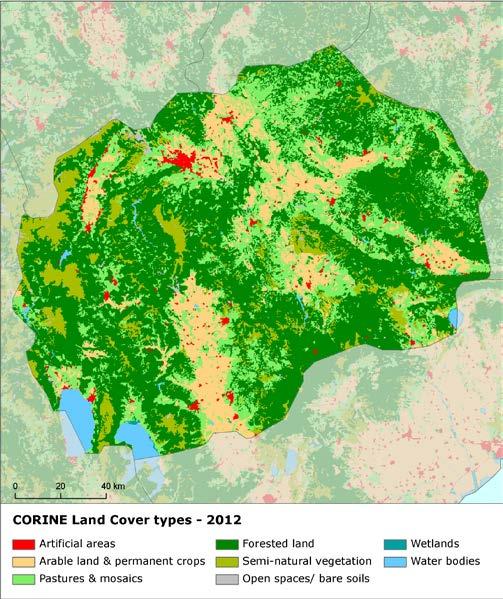 Land cover 2012 Overview of land cover & change The period in the former Yugoslav Republic of Macedonia is characterized by an average speed of land cover exchange, compared to other European