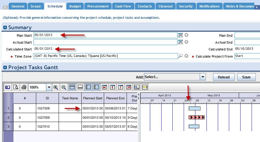 3 Creating projects in the Gantt Scheduler When you create a new project, the current date is displayed by default as the Plan Start date in the Summary section. The Plan End date is not required.