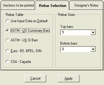 1-9b The bar system used for the ADAPT-RC analysis is determined according to the design code selected during data input.