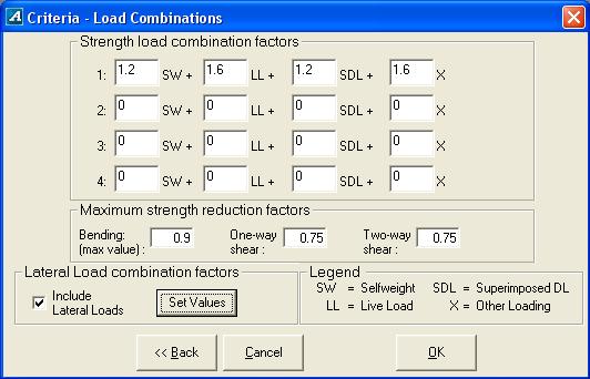 It also gives an access to the input screens for lateral loads and lateral loads combinations. (Fig. 7.5-6).