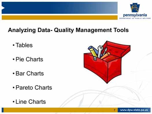 There are a variety of quality management tools that can be used to analyze and display data.