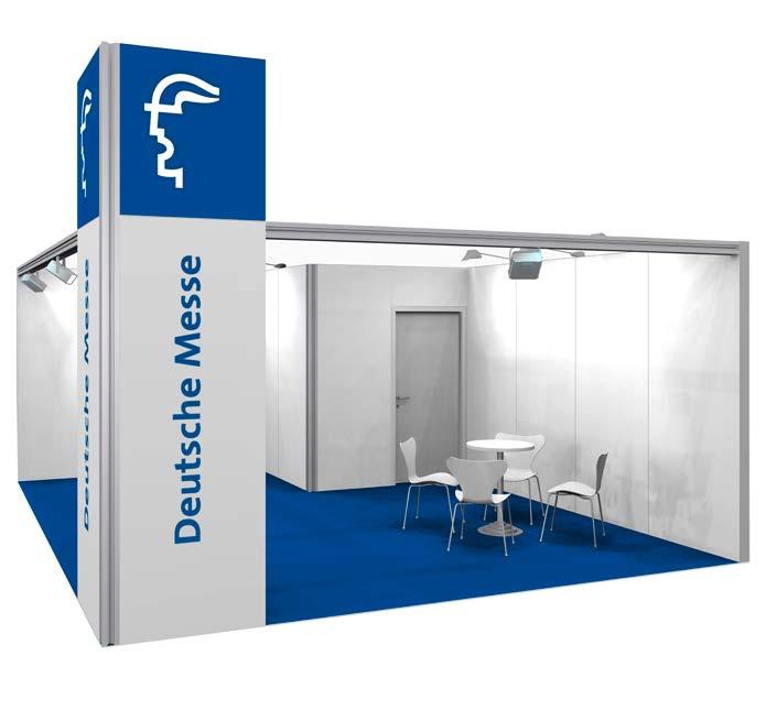 Deutsche Messe Modular stands Type D modular stand Modular stand, for stand sizes of 20 m 2 and above. Rental price for basic fittings, including assembly and dismantling: 137.00 per m 2 and event.