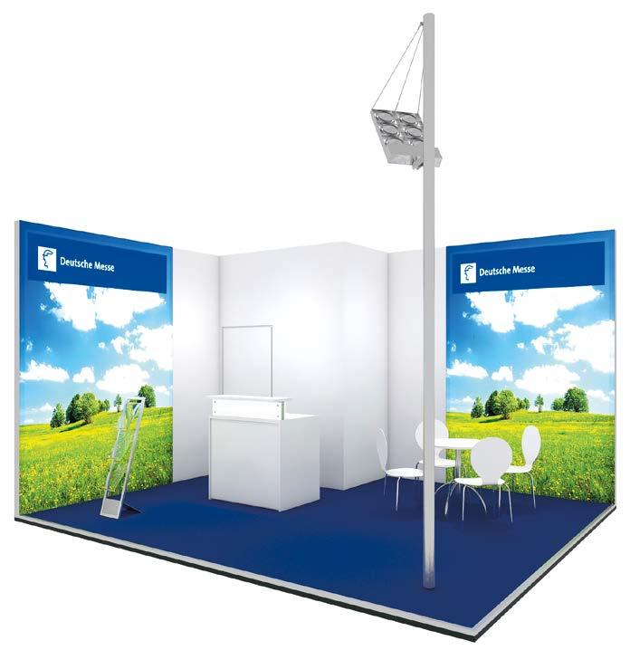Deutsche Messe Modular stands Exclusive type High-quality conventional system stand for stand areas of 20 m 2 and larger. Rental fee for basic fittings (per event), incl.