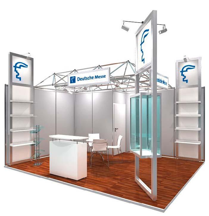 Deutsche Messe Modular stands Type B modular stand Modular stand, recommended for smaller stand sizes. Rental price for basic fittings, including assembly and dismantling: 103.00 per m 2 and event.