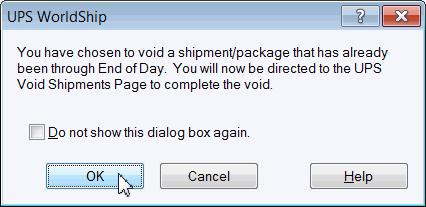 Voiding packages or shipments Voiding a package or shipment from the Shipment History window after End of Day 1.