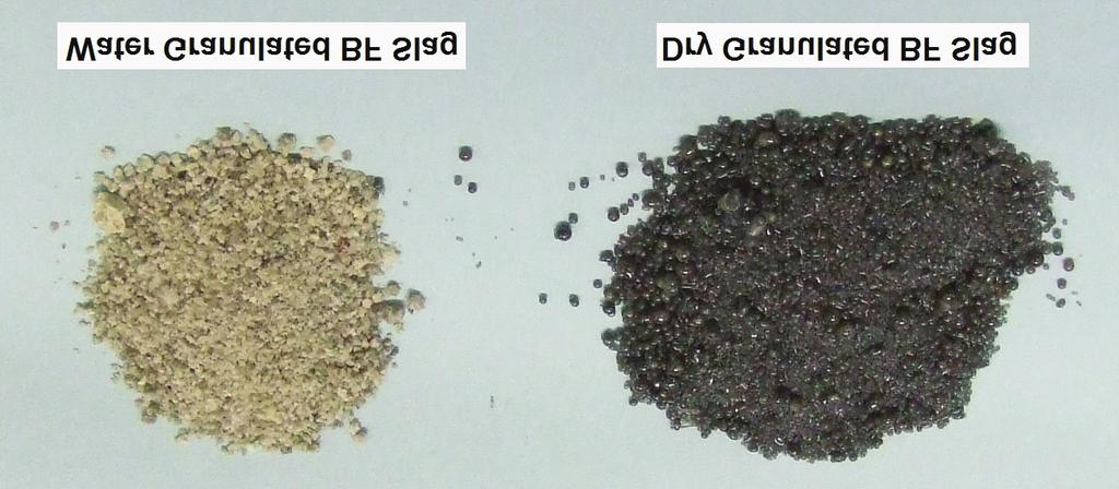 DRY GRANULATION TO PROVIDE A SUSTAINABLE OPTION FOR SLAG TREATMENT FIG 6 - Granules produced from wet and dry granulation processes. the wet granulated slag) but changes to light grey after grinding.