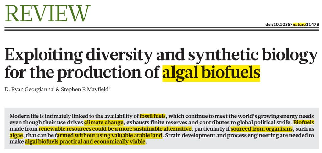 Introduction: Bioenergy and algal