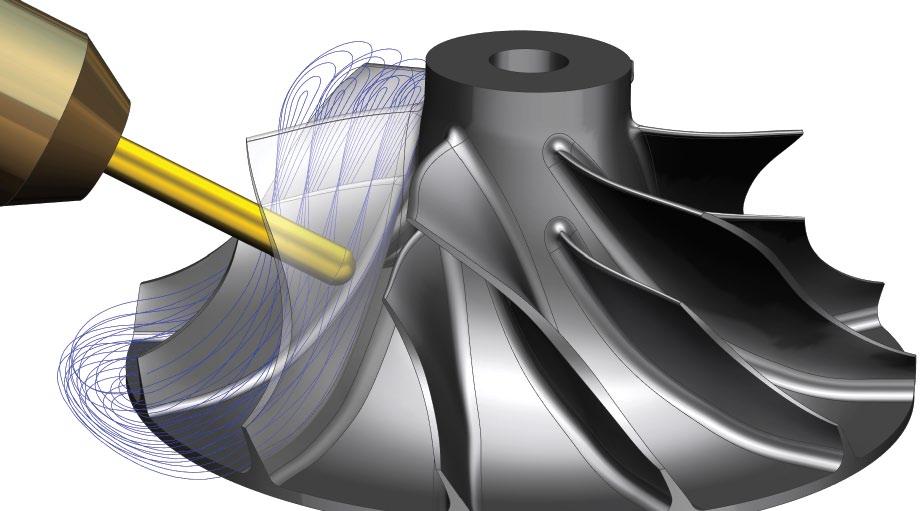 Turbomachinery milling With NX, you can reduce programming effort by applying specialized 5-axis NC programming operations for complex multi-bladed rotational parts, such as blisks and impellers.