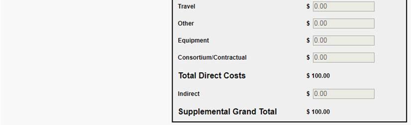 Note: When the Total Supplement Funding Period field amount and the Supplement Grand Total field amount do not match and the awardee tries to submit this invoice, the Total