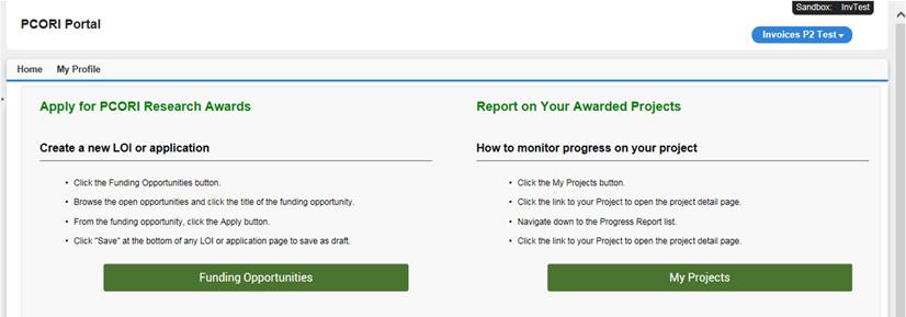 Steps HOW TO SUBMIT AN INVOICE FOR A COST REIMBURSABLE RESEARCH AWARD The Research Awards portal page will display. 2. Select My Projects.