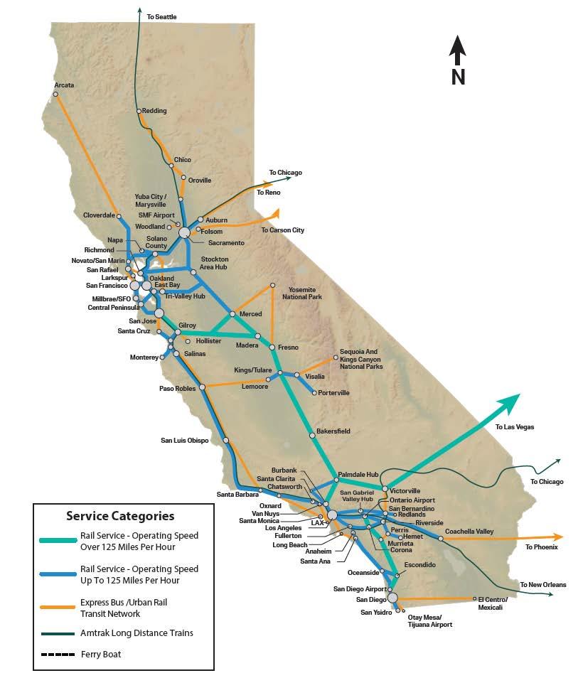 2040 Vision System Map (Draft) Key Features: Integrated Statewide Network Integrated HSR, Blended Rail, Express, and Local Services with Urban Mass
