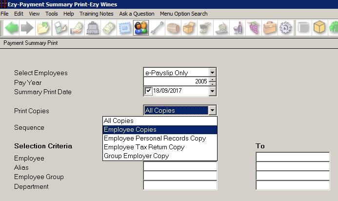 Payroll Email Payment Summary Employee Copy Employee Copies has been added to the Print Copies options.