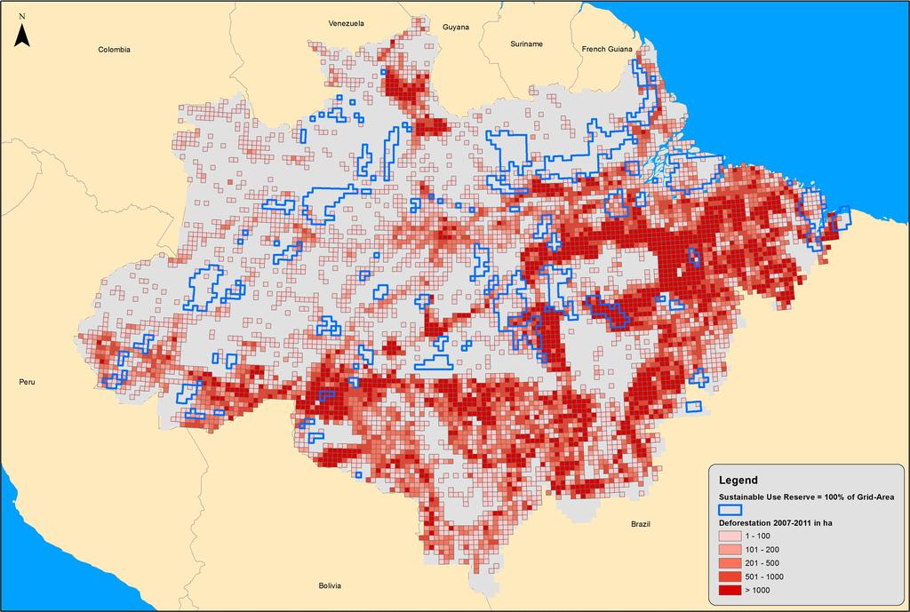 Introduction Sustainable use reserves and deforestation Unit of analysis: 20 x 20 km grid cells (2007-2011) Source: