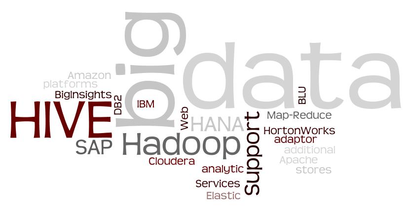 Big Data Broad interoperability enables data integration to popular big data sources Hadoop: Cloudera, Apache, Hortonworks, Amazon Web Services Elastic Map- Reduce through HIVE