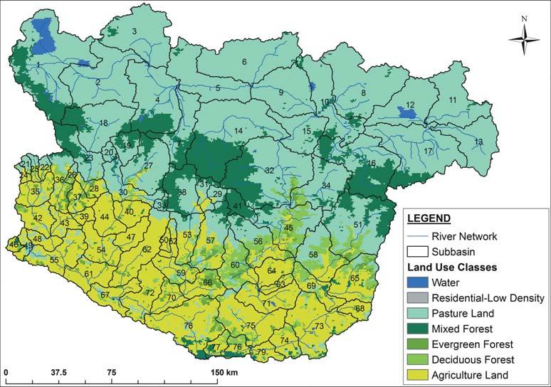 Fig ure 3. Land Use Map of Koshi Basin andsub-basins Used in Hydrological Simula ons (90-93 AVHRR).