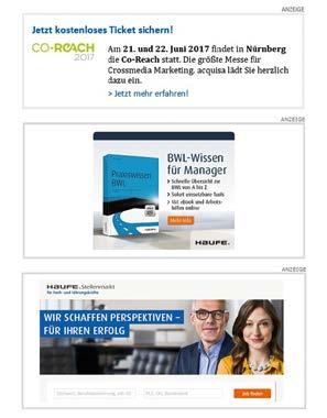 Media Kit 2018 Target Market Freelance Professions Newsletter 4 Newsletter Advertisement In addition to the portals, Haufe offers the corresponding newsletters with hot topics and news in the field