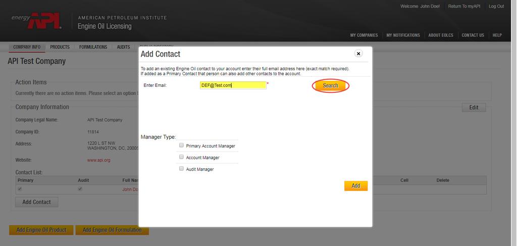 Add Contacts to Company The Company Info page is the first page you will be directed to when you register a new company or log into your existing