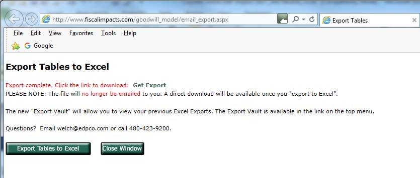 Once the user has selected Export to Excel the following explanation will be provided.