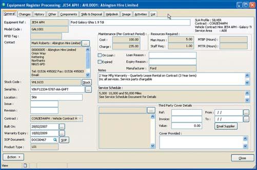EQUIPMENT REGISTER Create and maintain an Equipment Register which can contain serialised items.