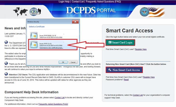 Figure 1 - DCPDS Portal Login Page -