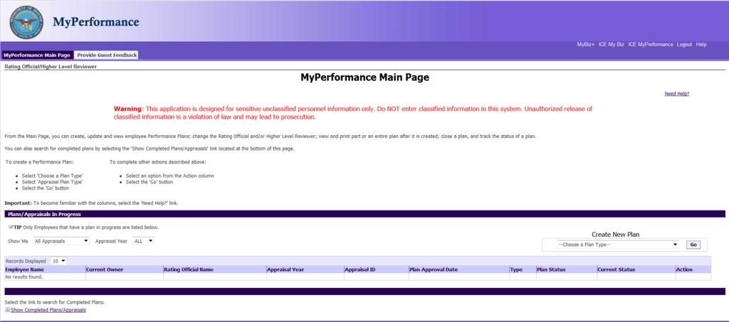 Figure 3 - MyBiz+ Home Page identifying Performance Management and Appraisal You are now on the
