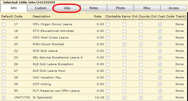 Employee Data Position and leave codes