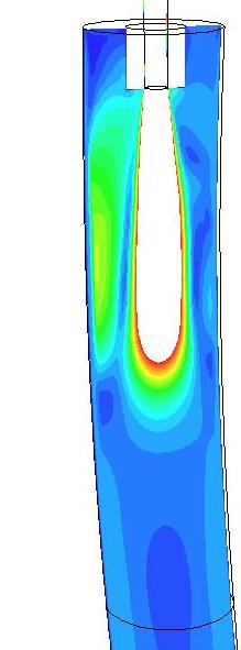 a significant change of the velocity distribution inside the strand, Fig. 9.
