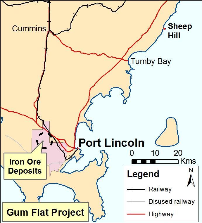 concentrate (67% Fe) for export from Port Lincoln or Sheep Hill Transport options considered Gum Flat Iron Ore Scoping Study Development Options Road to Port