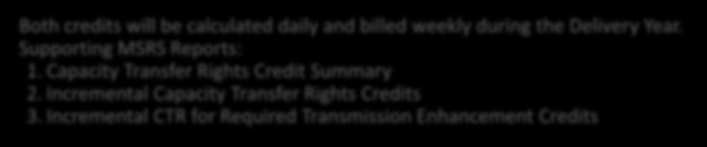 Capacity Transfer Rights Credits Zonal CTR Credit (BLI 2630) = Zonal CTRs Owned Zonal CTR Settlement