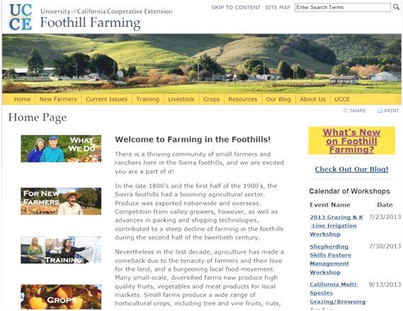 Foothill Farming Website Access to information on production, marketing, and business management is fundamental to the success of beginning and experienced farmers and ranchers.