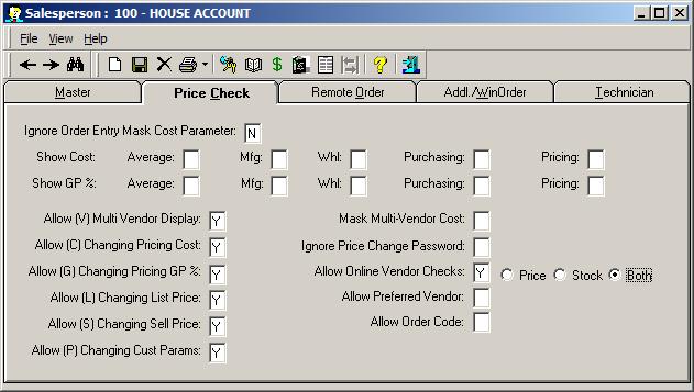 Setting Up the Salesperson Database Set up the salesperson database so that an order-writer or salesperson can make stock and/or price checks. 1. From the Master Menu, double-click. 2.
