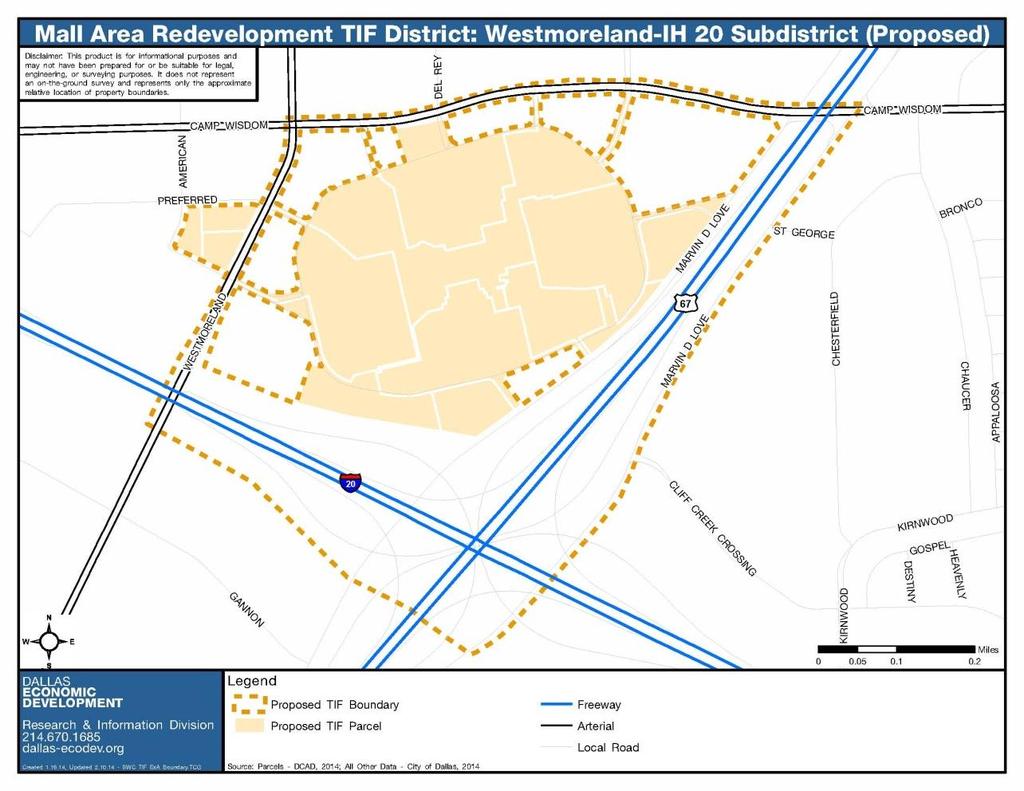 Westmoreland-IH 20 Sub-District Boundary Map generally bounded by Westmoreland Road, Camp Wisdom