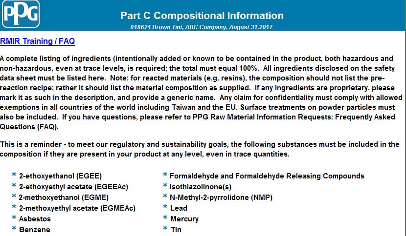 Part C: Compositional Information It is important to read and understand PPG