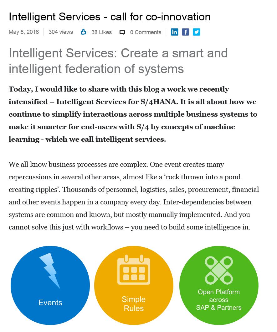 Call for Co-Innovation Example: Intelligent Services 2016 SAP SE or