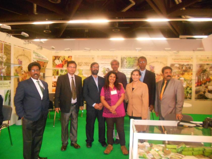 The Co-participant of Indian spices exporters in Spices Board stall in BioFach 2014 with the Board s officials (from left Dr. G. Lingappa, Asst. Director, Shri P.P. Kanel, Dy. Director, Mr. P.J.