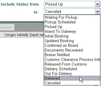 4. Select the Status ( Waiting for Pick Up through Canceled will yield the largest results) (Exhibit 3-7) 5. Once the search criteria is determined then click on the button.
