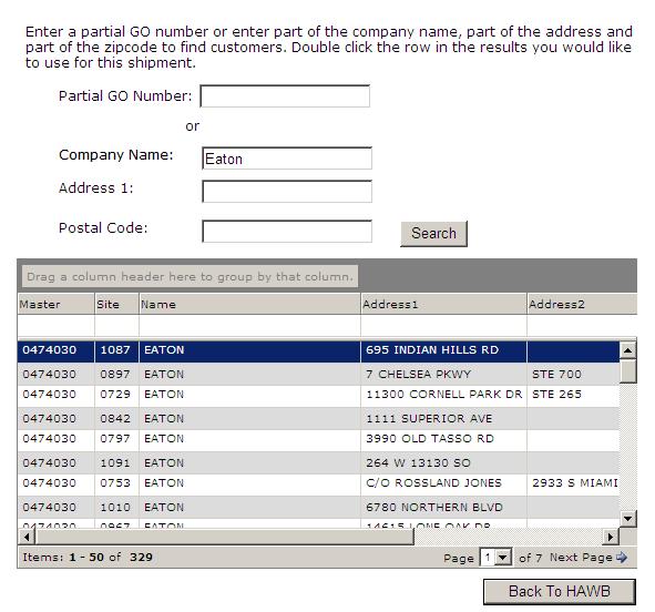 (Exhibit 2-6) The selected company will automatically fill the shipper information of HAWB Entry screen.