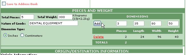 Pieces and Weight (Exhibit 2-8) *THIS SECTION IS MANDATORY* Total Pieces: Total number of pieces for the entire shipment and not individual pieces Total Weight: Total weight of all pieces in