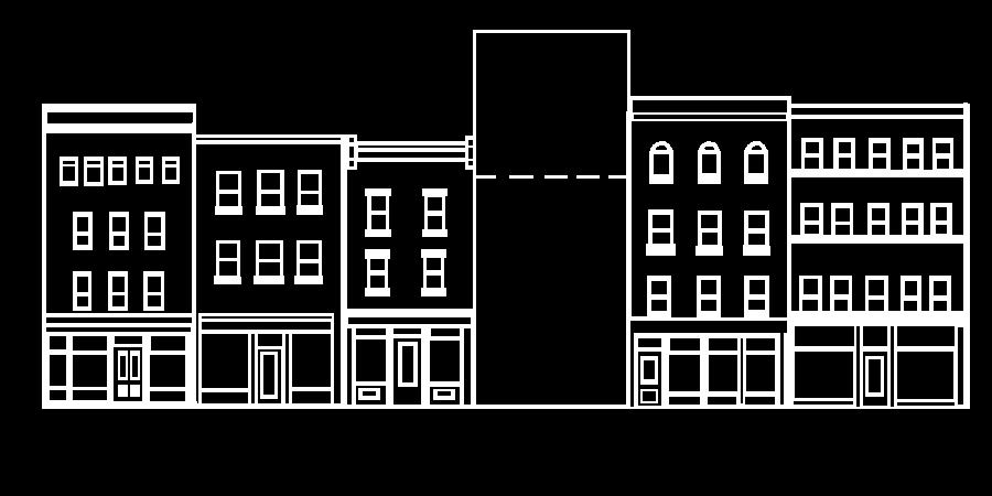 If the adjacent existing buildings are located different distances back from the street then the setback of the new building must be the same as the building on one side or the other.