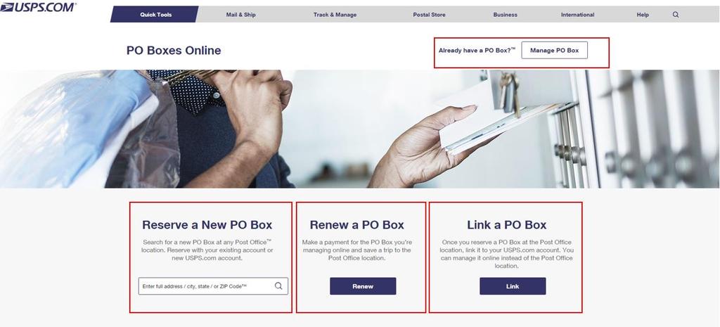 Welcome to PO Boxes Online! This is not a step-by-step guide, but a key steps document to keep you on track as you navigate through the application https://www.usps.com/manage/po-boxes.htm.