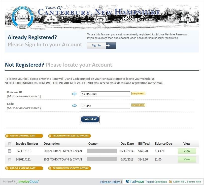 Customers can choose to register one item or multiple items at one time. Customers have access to eighteen months of invoice and payment history.