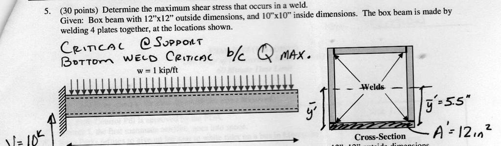 (100 points) Determine the maximum uniformly-distributed load w (lbs/inch) that the T-beam can safely sustain, considering a) The normal stresses from bending, b) The shear