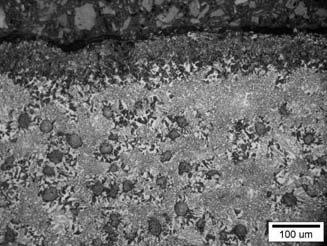 5. Microstructure of surface layer in initial casting and carbonnitrided castings CN: a) initial; b) CN1; c) CN2; d) CN3 Anodic curves recorded at examined sulphate-chloride medium do not show