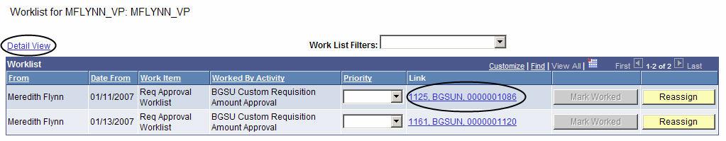 When you first access your worklist, it is in summary view. To see more detail, click the Detail View link. Scroll across to see all the columns that are now displayed.