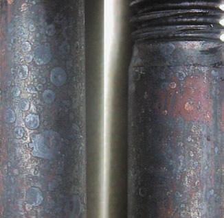 6 Rust on inside of induction hardened part resulting from a alkaline cleaner residue prior to hardening. and grease are examples of the soils being removed.