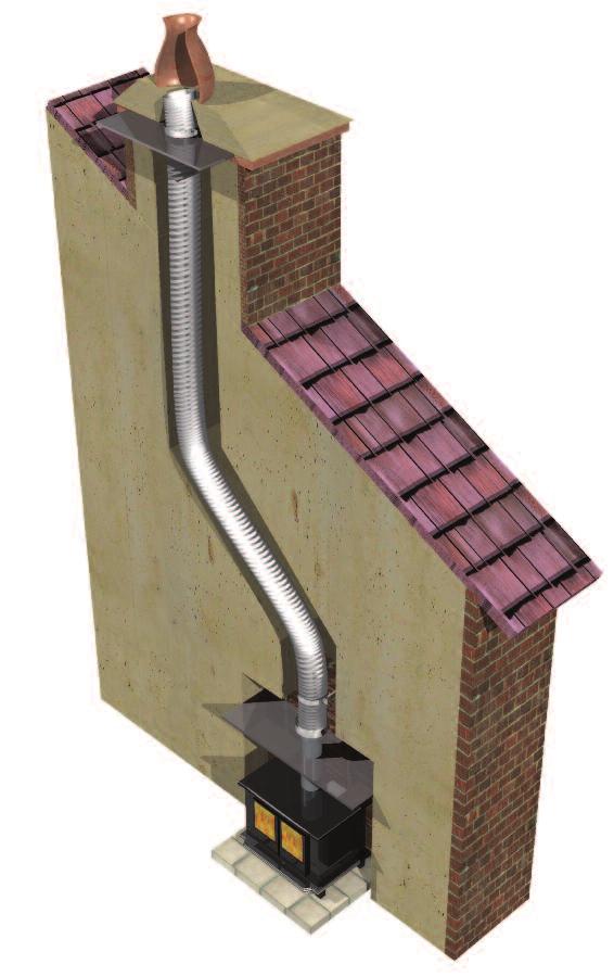 Typical Installation Page 7 GENERAL 1. The full length of the liner must be installed within a solid brick chimney 8. Provision for inspec on/sweeping must be made. Inspec on Lengths are cavity. i.e. there must be a fireproof enclosure between the flue liner and available for this purpose.