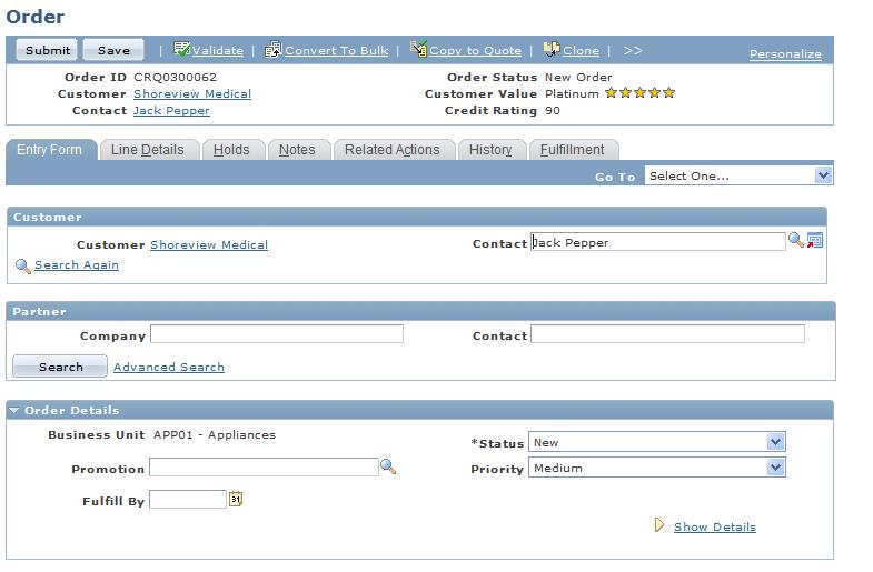 Executing Partner Relationship Management Transactions Chapter 9 Page Name Definition Name Navigation Usage History RO_HISTORY Click the History tab in the View changes or Order Details or Quote