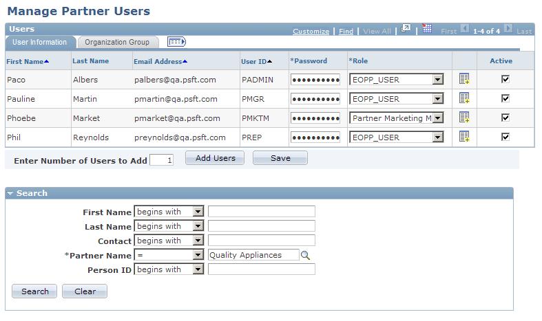 Creating and Maintaining Partner Profiles Chapter 5 User Information page Role This is used to determine what the partner can do. Additional Roles Additional roles can be added by clicking the button.