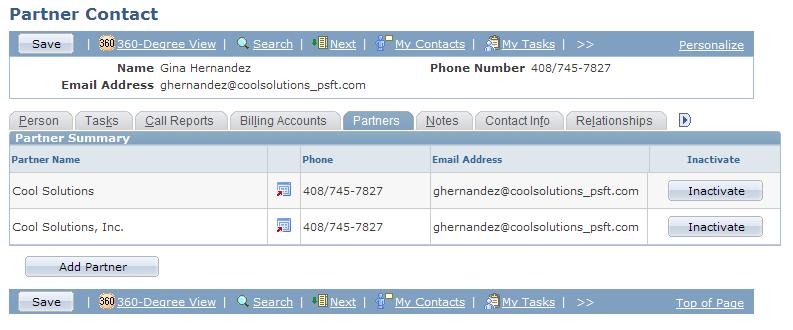 Creating and Maintaining Partner Profiles Chapter 5 Partner Contact - Partners page Adding a partner contact is similar to adding any other contact in PeopleSoft CRM.