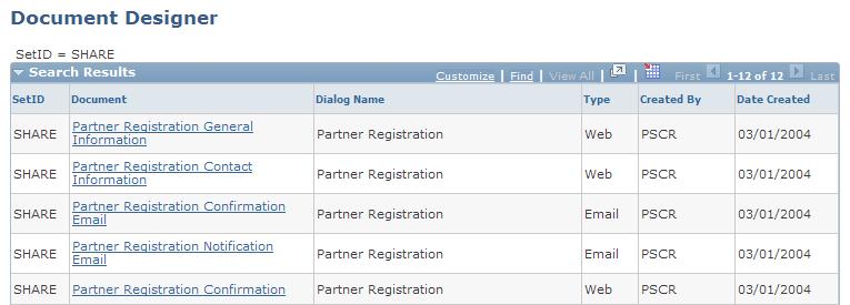Setting Up and Managing Partner Registration Chapter 7 Registering a Partner For partner registration, PeopleSoft delivers a sample dialog and sample documents.